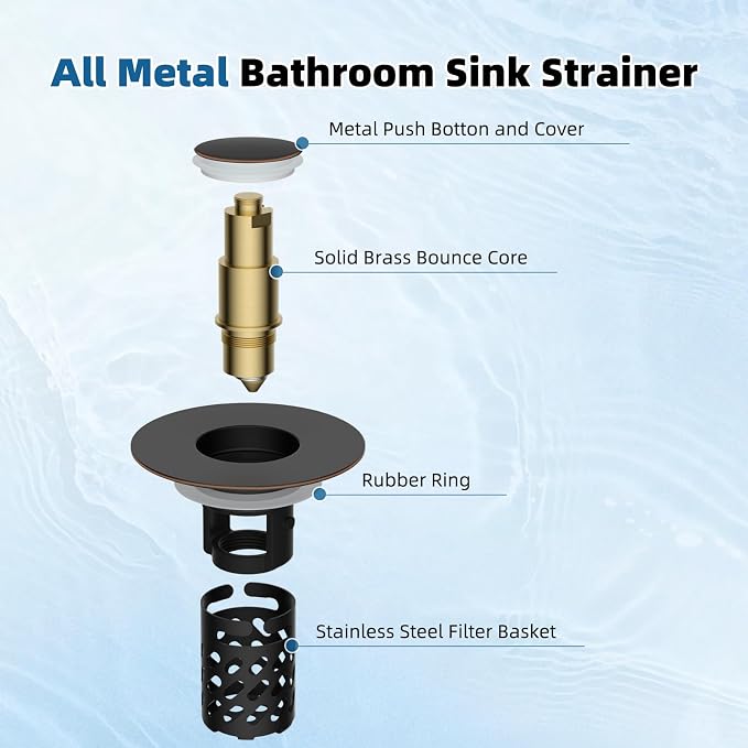 Universal Metal Bathroom Sink Stopper with Hair Catcher, Oil-Rubbed Bronze