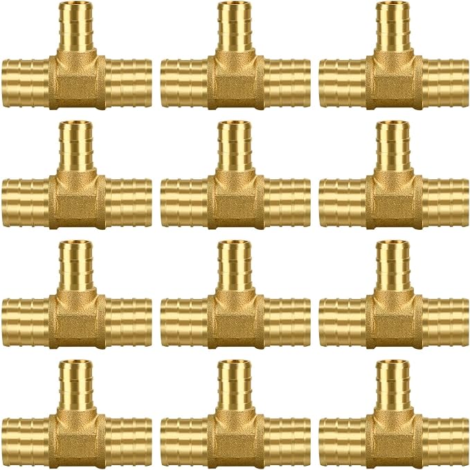12 Pack 3/4" × 3/4" × 1/2" Brass PEX TEE Fittings | for PEX Pipe in Plumbing Jobs