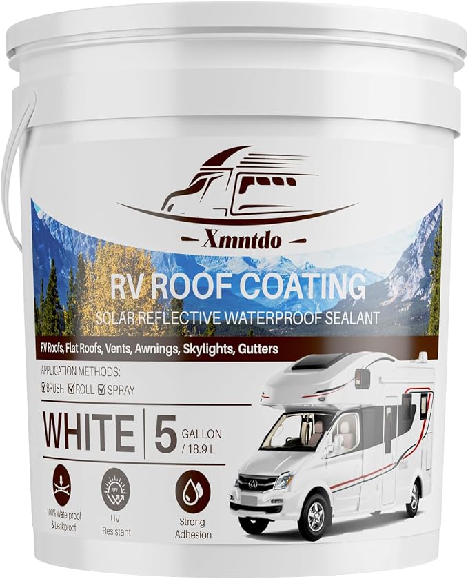 RV Roof Coating White 5 Gallon, Waterproof Solar Reflective Flexible RV Roof Sealant for Campers, Travel Trailers, Motorhomes, Roofs Leak Repair and Maintenance