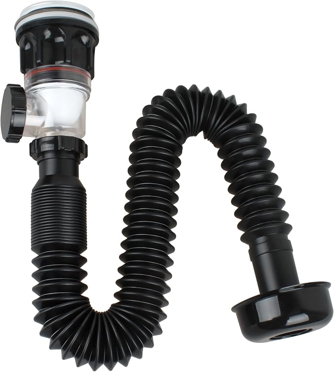 Bathroom Sink Drain Kit - Flexible Sink Drain P-Trap for 1-1/4" & 1-1/2", Built-in Anti-Clogging Stopper, Anti-Odor Bathroom Sink Drain