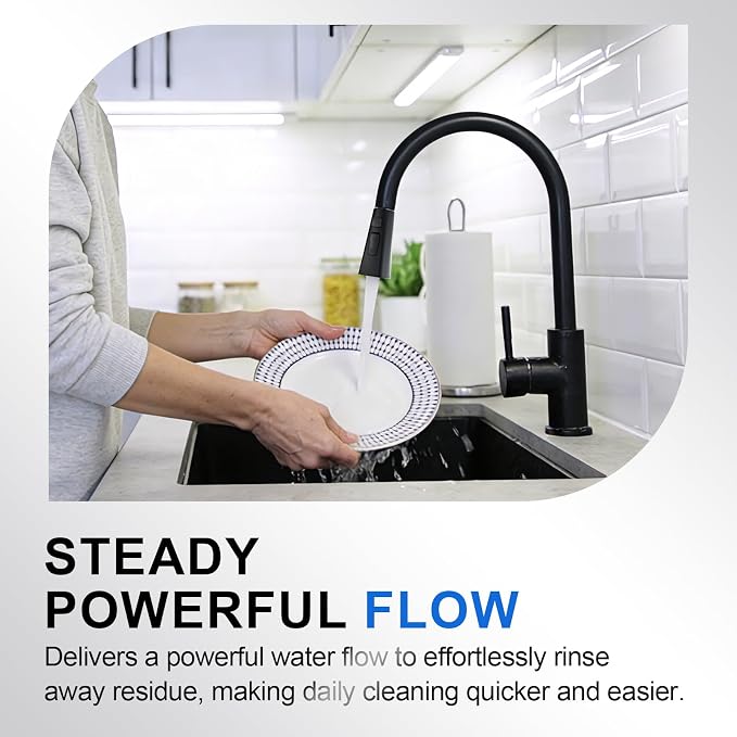 Square Kitchen Faucet Head Replacement Part, G1/2 (13/16" Male Thread) Pull Down Pull Out Sink Sprayer Nozzle, 3-Mode Stream Spray Pause Commercial Utility Tap Spout Only,Matte Black