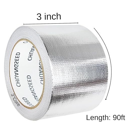 CHUANGSEED Adhesive Aluminum Foil Fiberglass Heat Shield Tape 3in x 90ft, Reflective Material Cool Tape Self-Adhesive for HVAC, Pipe, Auto,High Temp Protection