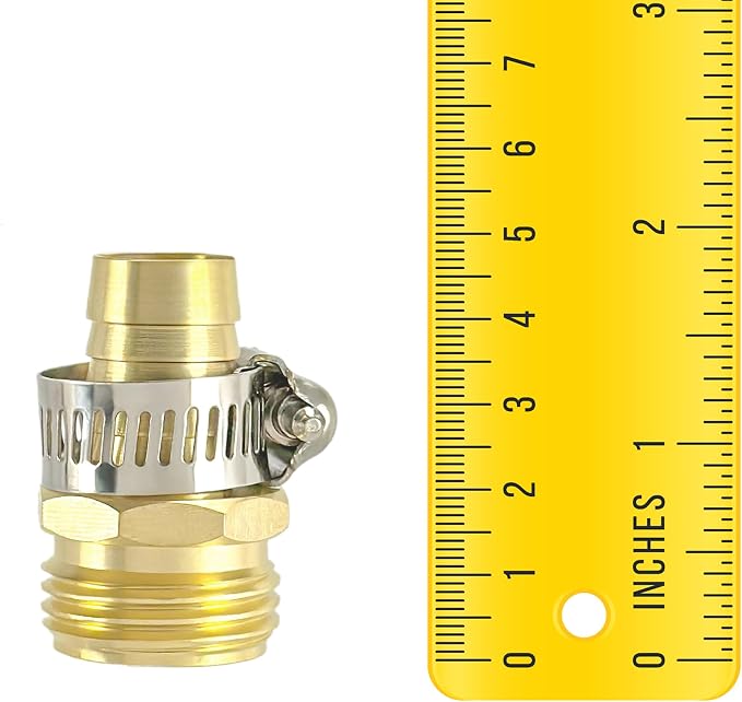 2 Pack Brass 5/8 Inch Male Thread Garden Hose Connectors, Hose Repair Mender with Clamps for 5/8 Inch Garden Hose