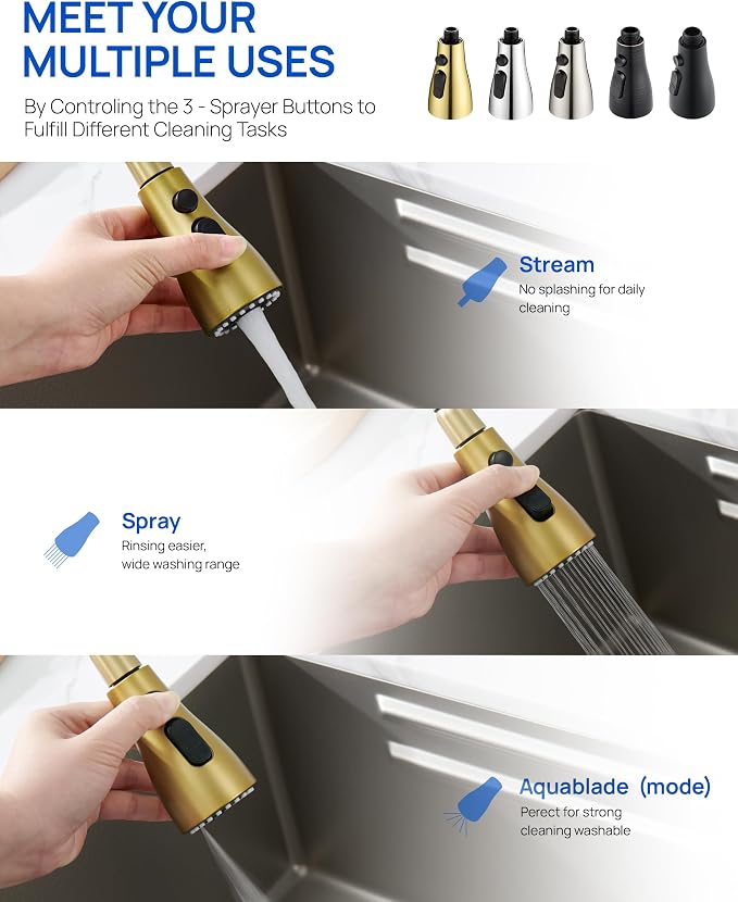 J-HVA Pull Down Kitchen Faucet Sprayer Head Replacement, Brushed Gold