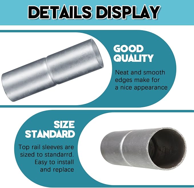 Tandefio 8 PCS Top Rail Sleeve Galvanized Steel Chain Link Fence Top Rail Sleeve for Rail/Pipe (1-3/8" x 6")