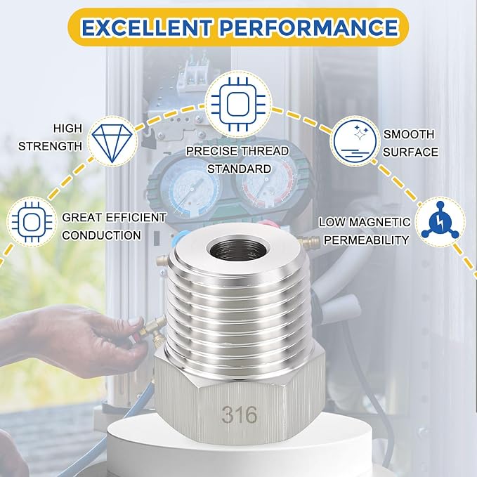 2 Pack SUS316 1/2" Male NPT to 1/8" FeMale NPT Hex Bushing Reducer | 316 Stainless Steel Pipe Fittings, Hose Tube Threaded Adapters with Sealing Tape for Air, Oil, LP, Gas, Fuel, Water