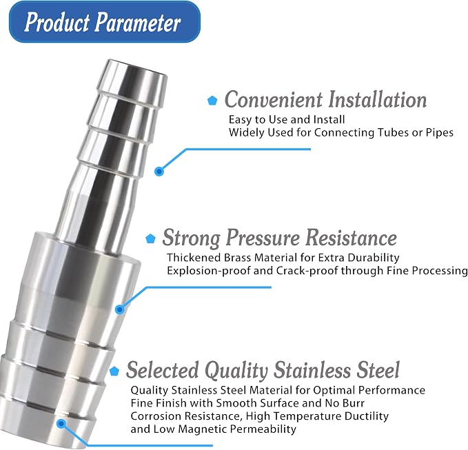 Stainless Steel Hose Barb Reducer 1" (25mm) to 5/16" (8mm) | with stainless steel hose clamps; suitable for pipe, fuel and air line repair, reducing connections and hose splicing 3-Pack