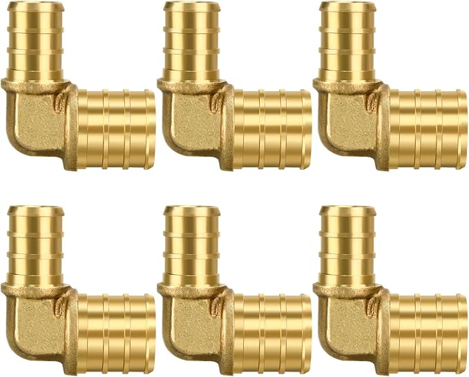 6 Pack 3/4" × 1/2" Brass PEX Elbow Fittings | for PEX Pipe in Plumbing Jobs