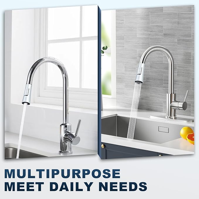 Durable Lightweight Kitchen Faucet Head Replacement, 13/16" Male Thread Pull Down Sink Sprayer Nozzle, 2-Mode High Pressure Anti-Clog Faucet Part, Pull Down Kitchen Faucet Spray Head，Chrome
