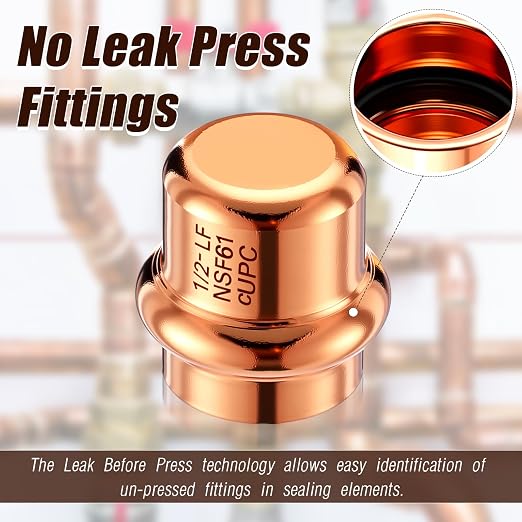 Therwen 15 Pcs 1/2-inch Copper Pipe Press Fittings, 90 Degree Elbow Coupling Zero Lead, Elbow Press Adapter Fittings Coupling for Plumbing