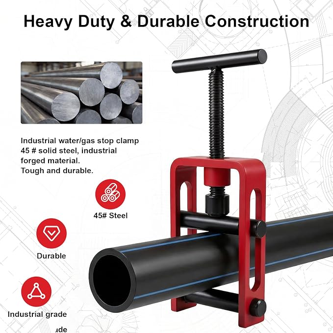 Water Shut Off Tool, Manual Emergency Pipe Clamp for PEX PVC PE | Heavy duty steel water main shut off tool. 0.2 to 1.5 inch manual pipe tool for emergency plumbing & field maintenance