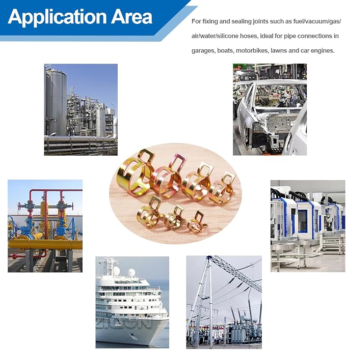 Tnisesm 140 Pcs 12 Values 6-22mm Spring Band Type Action Pipe Clamp, Air Hose Tube Water Pipe Fuel Pipe Silicone Vacuum Hose Clamp Fasteners Assortment Kit TN-23-1