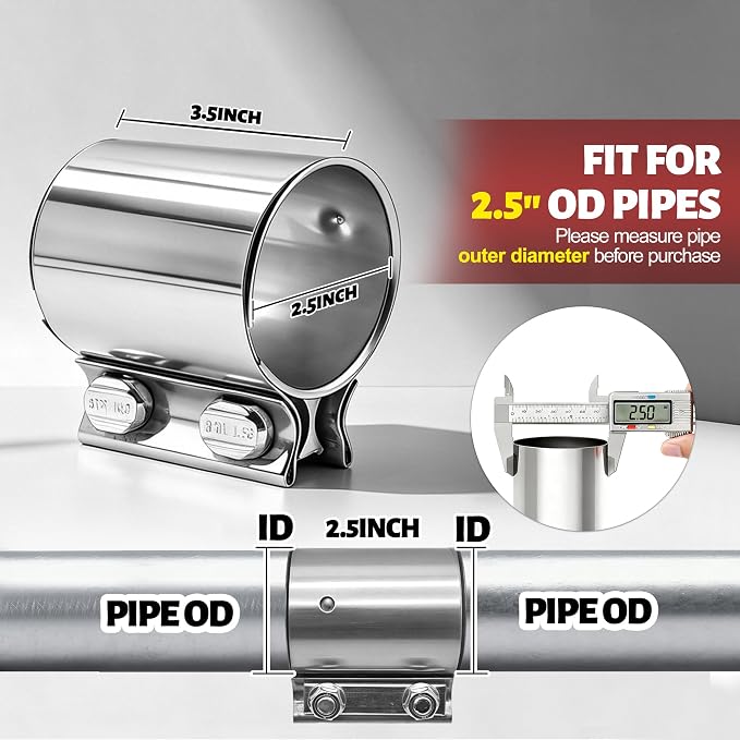 2.5 Inch Exhaust Clamp, 2 1/2" Muffler Clamp Sleeve Coupler for 2.5 Inch OD Exhaust Pipe, Muffler, Elbow, Exhaust Tubing Connection (1PCS)