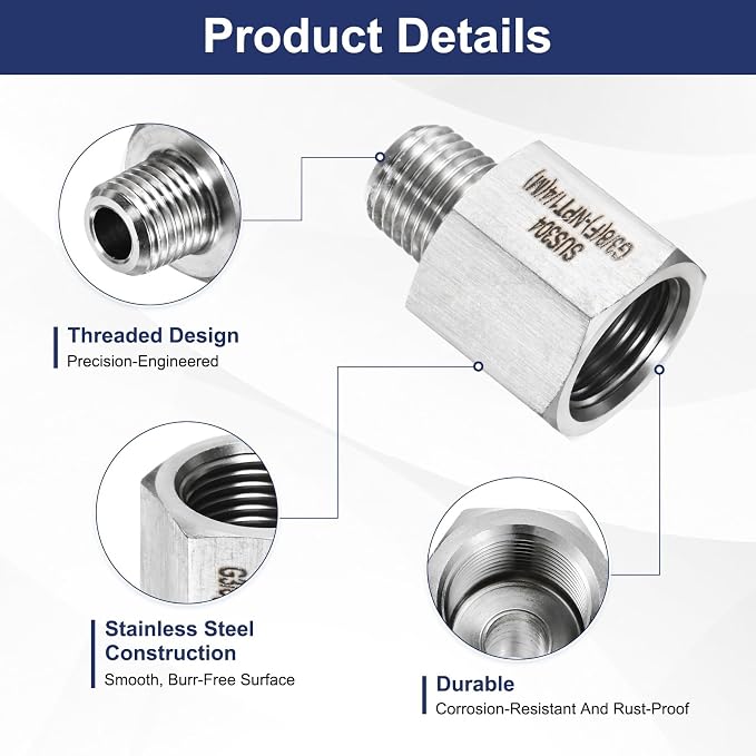 M METERXITY 2-Pack Garden Hose Adapter, Stainless Steel 3/8" g Female x 1/4" NPT Male Threaded Connector with Sealing Tape Garden Hose Convert Fitting for Pipe Fitting/Shower
