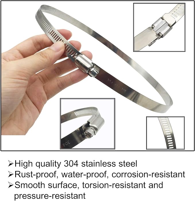 2Pcs 10 Inch Adjustable 304 Stainless Steel Duct Clamps Hose Clamp | Rust-Proof 10” (Diameter) Large Worm Drive Hose Clamps, Air Ducting Clamp, Pipe Clamps for Plumbing, Mechanical (251-273mm)