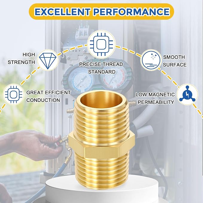 2 Pack Brass Pipe Fittings, 1/2" Male NPT to 1/2" Male NPT | Brass Hex Nipple, Male Pipe Adapter Reducer for Air, Oil, LP