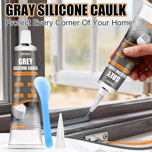 JAOJAO Gray Silicone Caulk, Waterproof & Flexible, Easy to Squeeze Tube