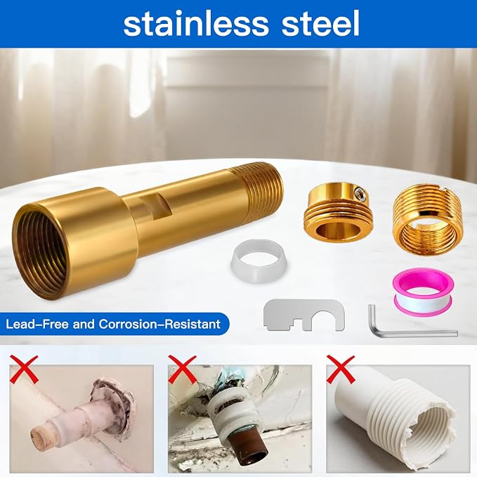 Tub Spout Adapter, Brass, Fits 3/4" IPS and 1/2" IPS Pipe, 1/2" Copper Pipe | Threaded installation&for Slip-On installation,Diverter &without-Diverter Types,5.3" Tub Spout Repair Kit with Assembly Tool