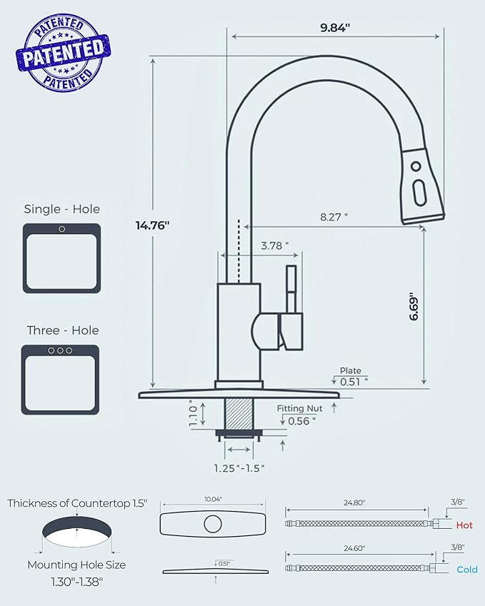 FORIOUS Black Kitchen Faucet with Pull Down Sprayer, Stainless Steel