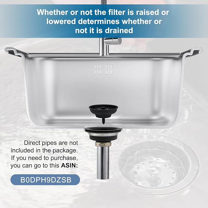 ZM Black Kitchen Sink Strainer Basket, Stainless Steel Drain Stopper