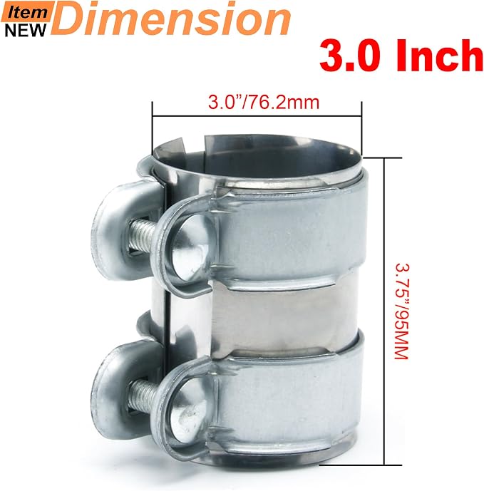 3.0 Inch Butt Joint Band Clamp Stainless Steel 3" Universal Joint Bolts Exhaust Seal Clamps Sleeve Coupler(Clamp Assembly)