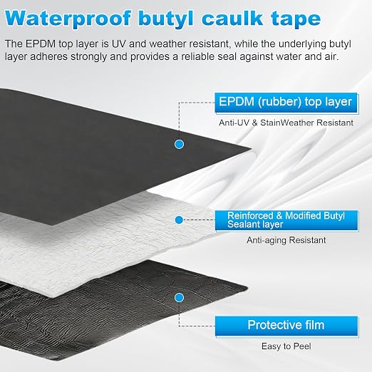 45 mil EPDM Rubber Butyl Sealant Tape - 12 Inches X 32 Feet - Black RV Roof Seal Repair Tape - Self Adhesive Weatherproof Sealing Membrane for RVs, Roofs, Windows, Joints, Vents and Crawl Spaces