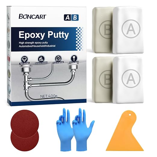 Boncart High Strength AB Epoxy Putty, 400g Steel Reinforced Repair Filler | Waterproof, Multi-Purpose, for Metal, Wood, Tile & Ceramics, Ideal for Bonding, Repairing & Sculpting (White)
