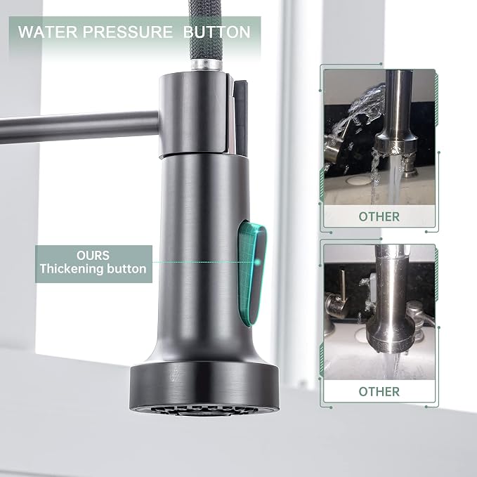 WEWE Pull-Down Kitchen Faucet, 2-Mode Sprayer, Matte Gray, High Arc
