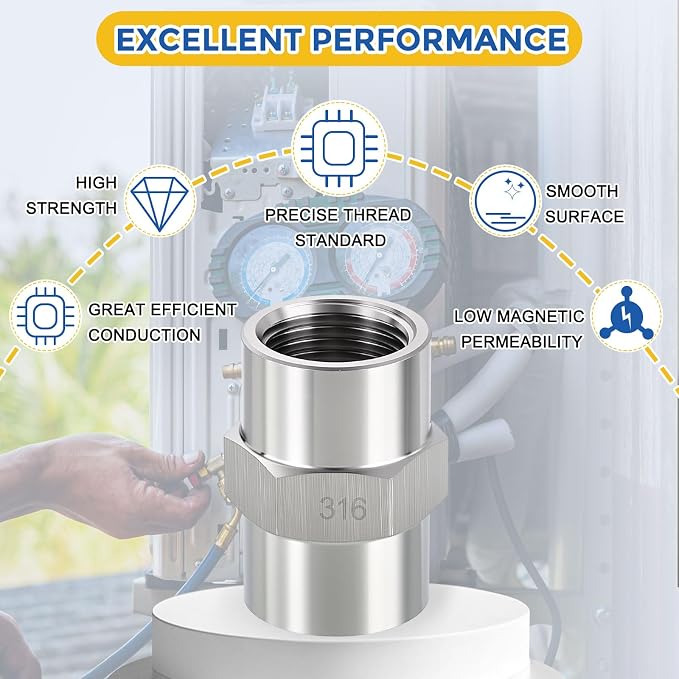 5Pack 1/4" FeMale NPT to 1/8" FeMale NPT 316 Stainless Steel Coupling | 316 Stainless Steel Pipe Fittings, Coupler Hex Head Connector with Sealing Tape for Air, Oil, LP, Gas, Fuel, Water