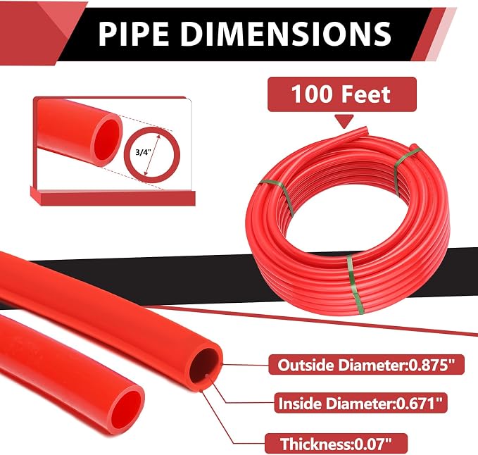 EFIELD 3/4 Inch 100 ft Pex A Pipe/Tubing Red Color | for Potable Water-Plumbing Application with a Pipe Cutter(YR100)