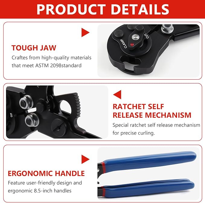 Pex Crimping Tool Kit Cinch and Remove Dual-Function Pex Crimp Tool 3/8" to 1" Pex Crimper with Pex Cutter and 35pcs 1/2" 3/4" Stainless Steel Pex Clamps