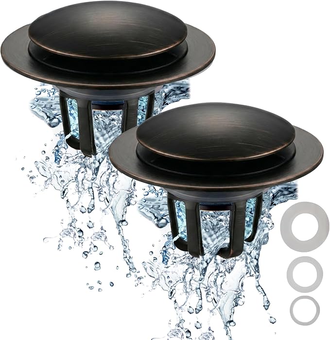 WELSAN Oil Rubbed Bronze Bathroom Sink Drain Stopper 1 1/8"-1 1/2", 2 Pack