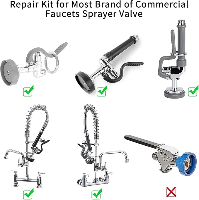 3 Pack Pre-Rinse Spray Valve Repair Kit for Most Commercial Kitchen Sink Faucet Dish Sprayer 1.42 GPM Spray Face Bumper and Screw Repair Part, Grey