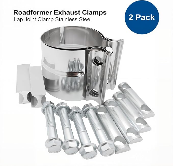 3 inch Exhaust Clamp, 304 Stainless Steel Lap Joint Band Clamps (2 Pack) | ROADFORMER 3 exhaust clamp for 3" OD to 3" ID Pipe, Muffler, Turbo Downpipe, Catalytic Converter Repair
