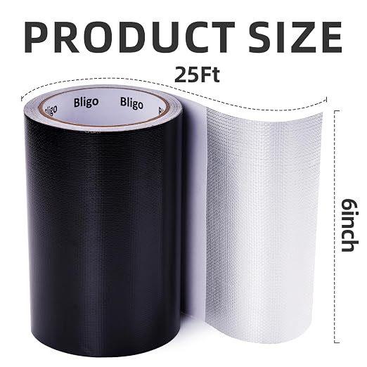 Heavy Duty Waterproof Repair Tape Multipurpose Black 6 Inch x 25 FT | for RV Awning, Tent, Tarp, Sail and Boat Cover, Outdoor Fabric Repair Patch, UVproof, Indoor Outdoor Use