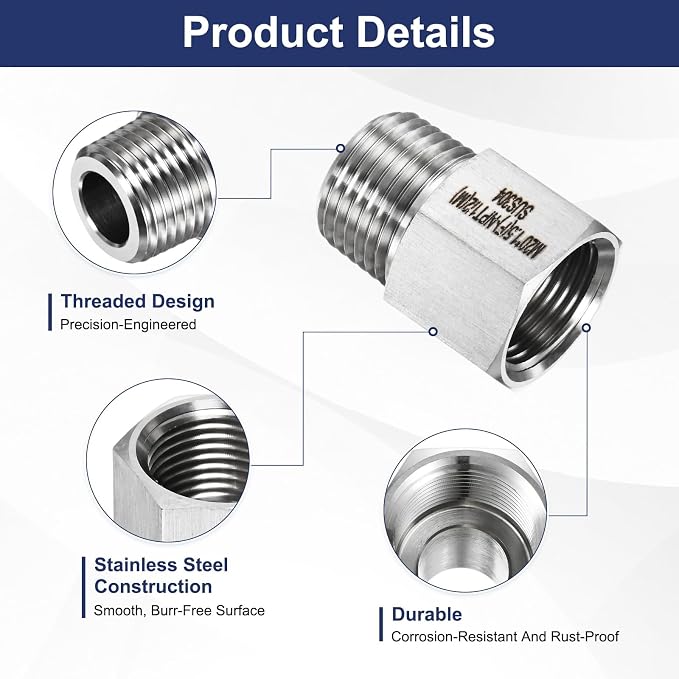 M METERXITY 2-Pack Garden Hose Adapter, Stainless Steel M20x1.5 NPT Female x 1/2" NPT Male Threaded Connector with Sealing Tape Garden Hose Convert Fitting for Pipe Fitting/Shower [Silver]