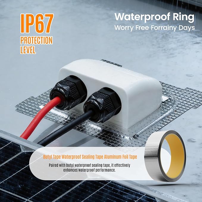 Solar Cable Entry Gland Waterproof PV Entry Gland Multiple Lengths with UV-Resistant PC Housing Includes Butyl Tape for RV Boat Roof Yacht Solar Systems (5FT White)