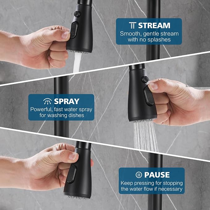 2 Modes Kitchen Faucet Head Replacement with 12 Adapters, Pull Down Spray Head for Kitchen Faucet, Kitchen Sink Sprayer Replacement Compatible with Moen, American Standard, Kohler Faucets