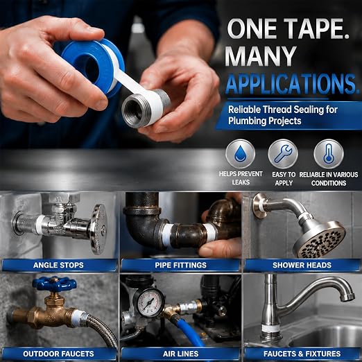 10 Pcs 3/4" x 520" PTFE Thread Seal Tape 5.9 Mil Individual Pack | High Density Plumber Tape for Pipe Fittings, Threaded Connection, Water Line, Bathroom Repair, Waterproof Pipe Thread Sealant