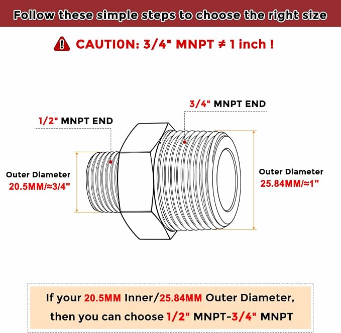 Pack of 6, 3/4" Male NPT To 1/2" Male NPT SUS304 Hex Nipple | Solid Male Pipe Adapter Hose Connectors for Pipe Repair, Bathroom Remodel, Tool Extensions, Compression, Irrigation