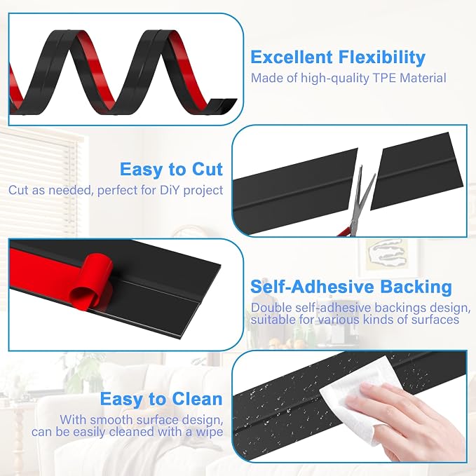 10FT Weather Stripping Door Seal - 2" Silicone Door Draft Seal Tape for Gaps Under Door Weatherstripping Sweep Stopper for Bottom of Shower Door/Sliding Glass Door