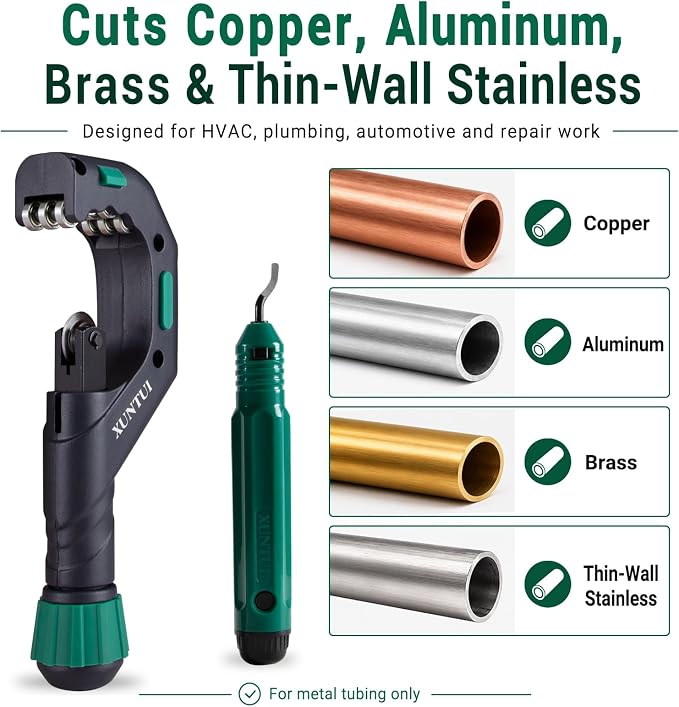 Large Pipe Cutter, 1/4"-2-3/4" OD Tubing Cutter Kit | For Copper, Aluminum, Brass & Thin-Wall Stainless, Includes Deburrer, Spare SKD11 Wheel & HSS Blade