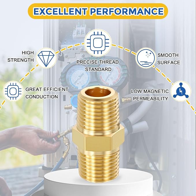4 Pack Brass Pipe Fittings, 1/8" NPT Male to 1/8" NPT Male | Brass Hex Nipple, Male Pipe Adapter Reducer for Air, Oil, LP