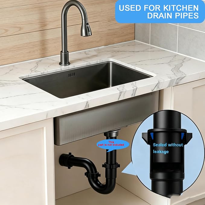 (1 Pack-Black) eflyefly 1-1/2 inch P Trap Kitchen Bathroom Sink Drain Kit