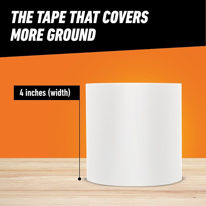 GORILLA Waterproofing Tape, Permanent Seal, White, 4" x 10', 4-Pack | Weather Resistant Seal for Leaks & Repairs, UV-Resistant Backing, Bonds Vinyl, Plastic & Rubber, Indoor & Outdoor