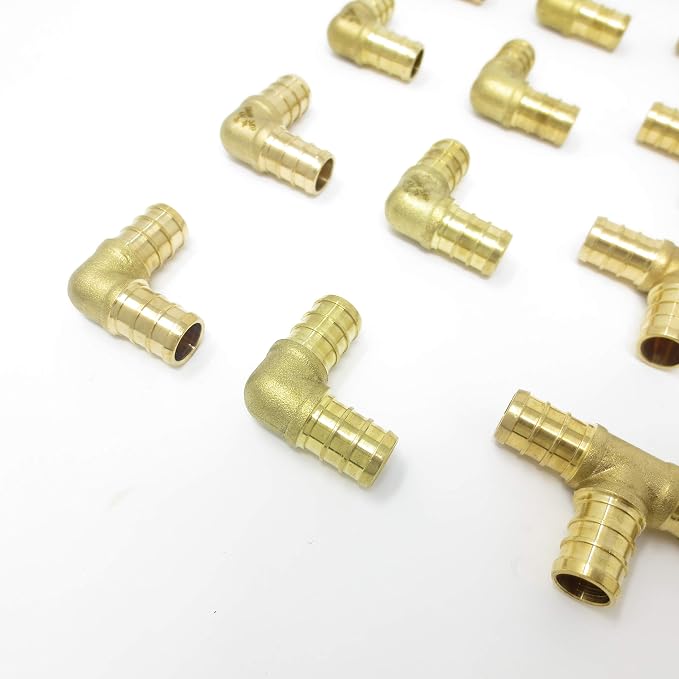 (30 pieces) 1/2" Brass PEX Fittings for 1/2 inch PEX Pipe (10 - Elbow, 10 -TEE, 10 - Coupler/Straights) Kit for Domestic Water and Radiant Heating, DZR and No-Lead Brass Crimp Cinch System PEX GUY