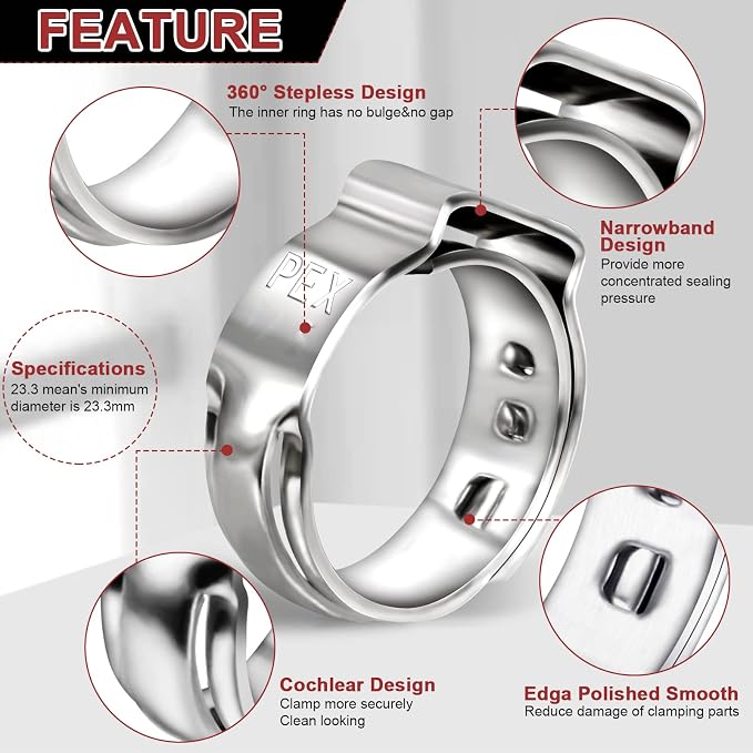 60 Pack 1/2 Inch PEX Cinch Clamps, 304 Stainless Steel | Cinch Crimp Rings, Cinch Clamps Rings with Storage Case for PEX Tubing Pipe Fitting Connections(1/2"x60)