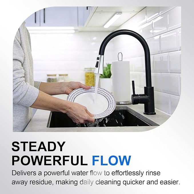 Square Kitchen Faucet Head Replacement Part, G1/2 (13/16" Male Thread) Pull Down Pull Out Sink Sprayer Nozzle, 3-Mode Stream Spray Pause Commercial Utility Tap Spout Only, Chrome