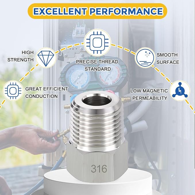 5 Pack SUS316 3/8" Male NPT to 1/4" FeMale NPT Hex Bushing Reducer | 316 Stainless Steel Pipe Fittings, Hose Tube Threaded Adapters with Sealing Tape for Air, Oil, LP, Gas, Fuel, Water