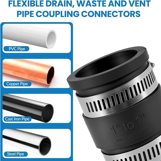 2 Pcs 1 IN Flexible PVC Pipe Coupling with Stainless Steel Clamps Fit 1 IN Nominal Pipes, Couplers for Plastic and Copper Pipe Plumbing Connections, Drain Repair, Dust Hose